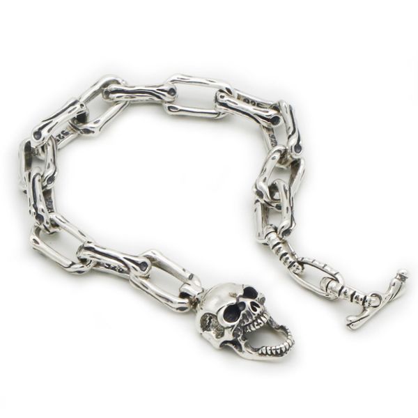 

pure silver sterling 925 silver fashion jewelry retro thai silver men's skull buckle s925 bracelet (fgl) 200928, Black