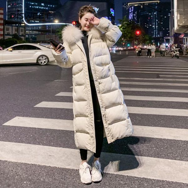 

korean version of loose cotton women fashion fur collar solid color long sleeve coat woman winter long knee hooded jacket ladies1, Tan;black