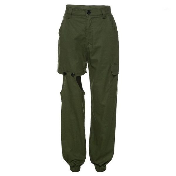 

summer new women's wear european and american high waist irregular stitching open legs casual pants pocket harlan pants overalls1, Black;white