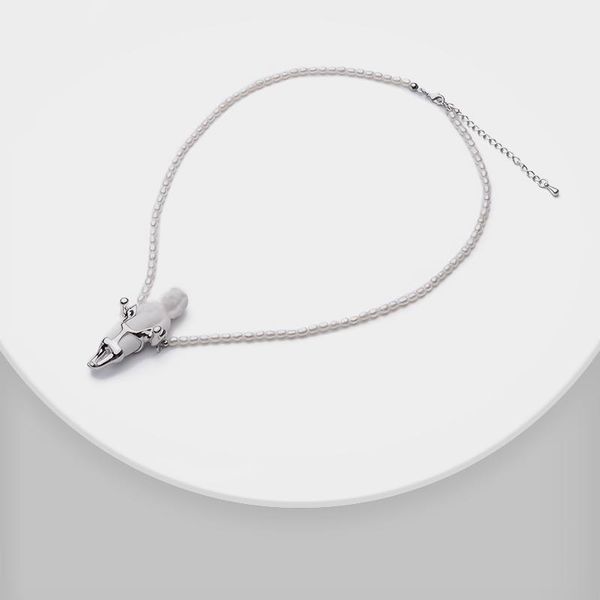 

xl30673-j40 amorita boutique miniature angel pendant natural pearl necklace, Silver