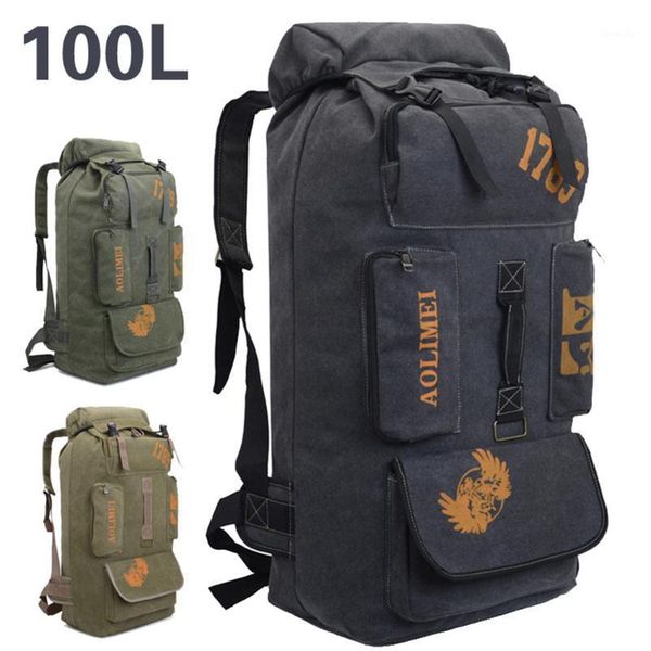 

outdoor bags 100l hiking camping backpack large canvas travel luggage mountaineering multiple pockets rucksack x318d1