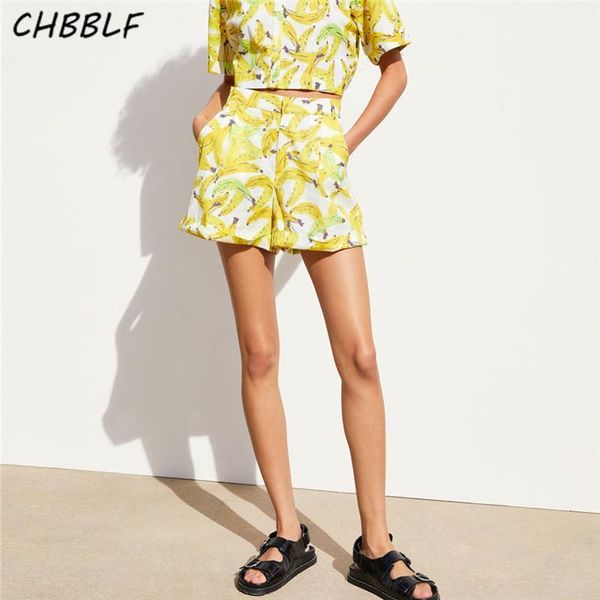 

chbblf women sweet print shorts banana pattern zipper pockets female casual chic shorts pantalones cortos c96581, White;black