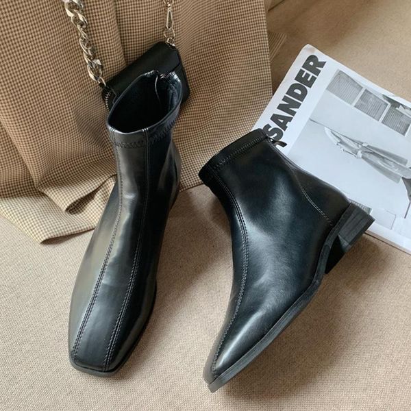 

2020 new pu leather ankle boots for women shoes autumn winter low heel boots gothic shoes cowboy motorcycle women booties, Black