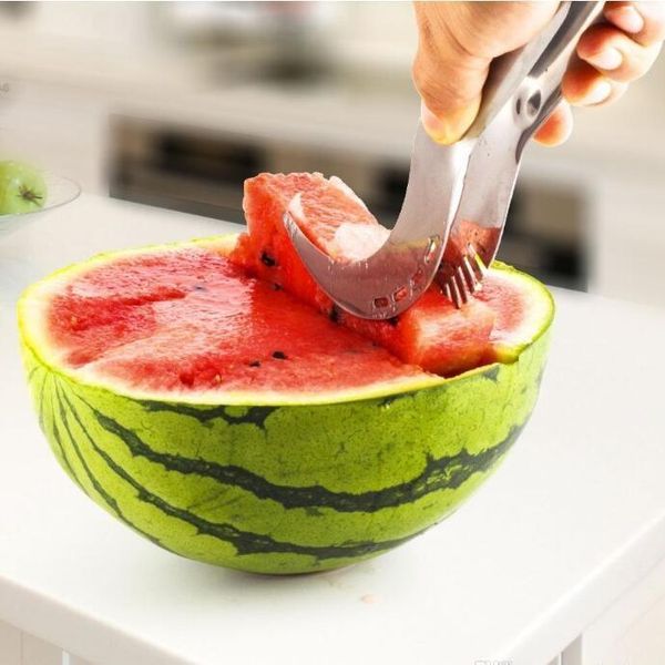 

new}watermelon slicer cutting clamp slicing artifact stainless steel melons knife cutter corer scoop fruit vegetable tools dhb2185