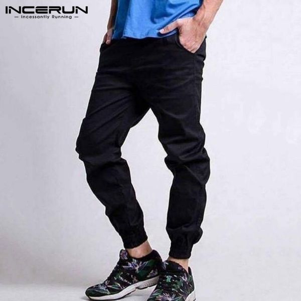 

incerun men's pants solid color joggers button pockets casual pantalones hombre streetwear fashion 2020 chic trousers men s-5xl1, Black