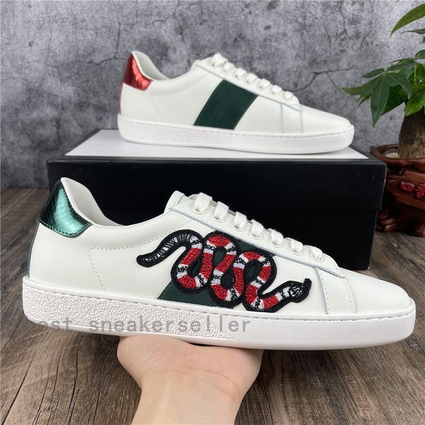 

men women casual shoes low flat matte leather sneakers ace bee shoe walking chaussures trainers green red stripes embroidery, Black
