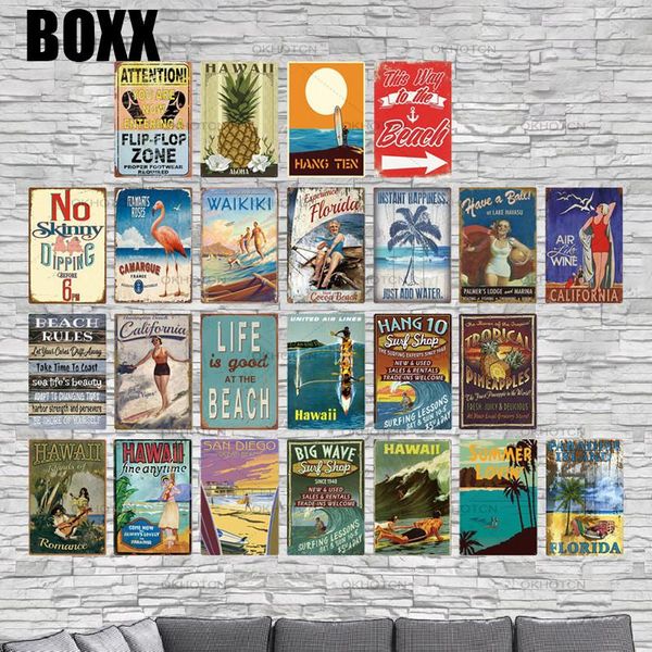 

2020 hawaii beach retro tin sign plaque metal vintage summer wall sign beach decor for beach bar house seaside decorative metal sign