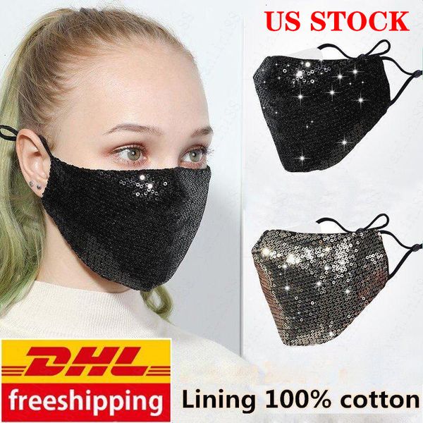 

ship bling designer us fashion sequins stock pm2.5 dustproof cover washable reuse face elastic earloop mouth mask