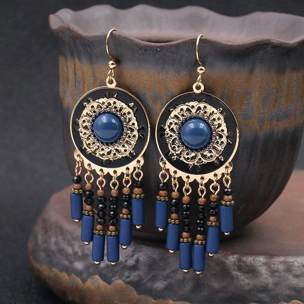 

dangle & chandelier vintage bohemian blue beads jhumka earrings for women ethnic turkish gypsy round metal tassel, Silver