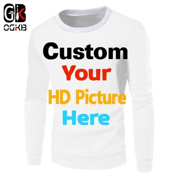 

ogkb dropshipping customized diy your own design printing 3d sweatshirts personalized hoodies women hiphop punk crewneck sweats y200915, Black