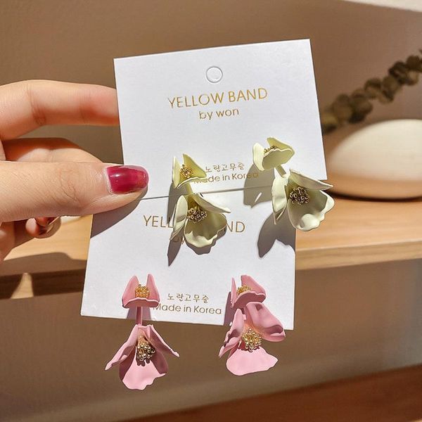 

summer new korean beautiful simple metal texture three-dimensional flower earrings fashion sweet girl women jewelry accessories, Silver