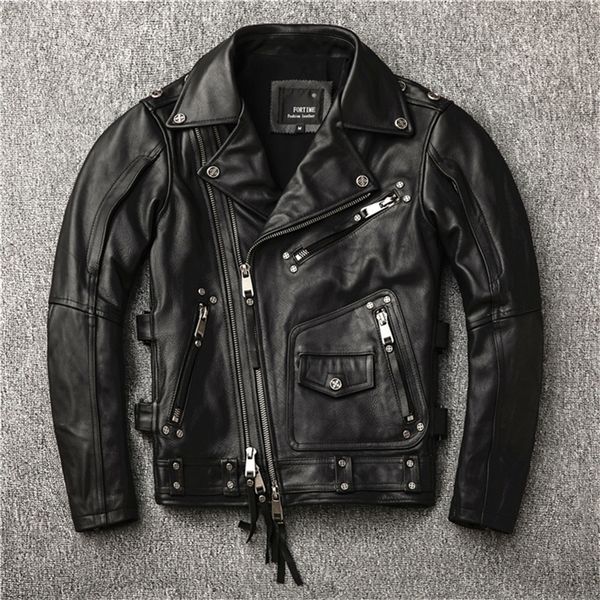 

2020 new brand motor biker coat.plus size cowhide jacket,cool genuine leather clothes.quality leather jackets lj201217, Black