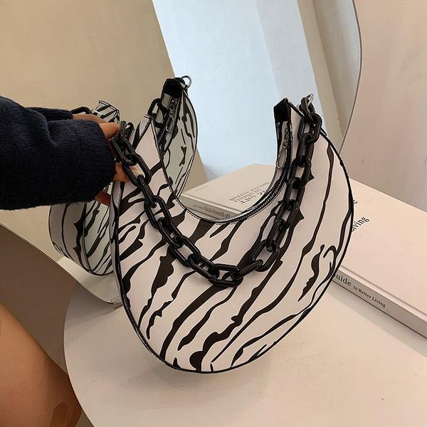 

shoulder bags elegant female small zebra armpit bag 2021 fashion pu leather women's designer handbag chain messenger
