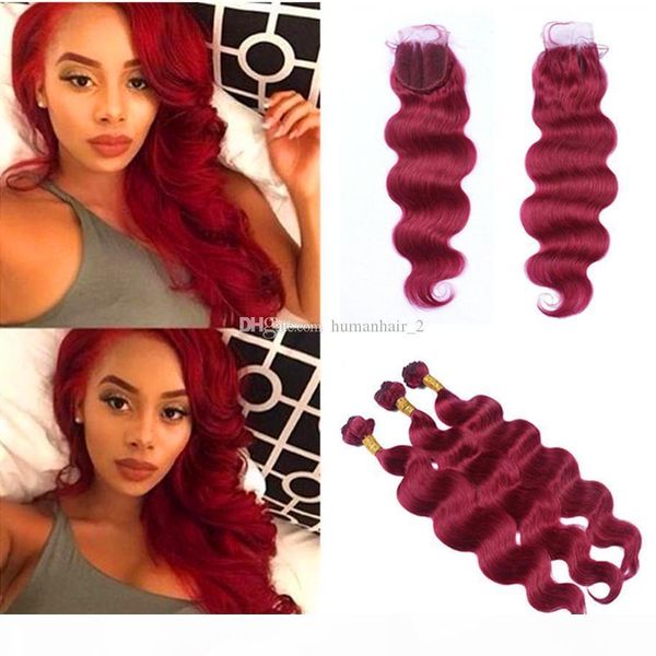

brazilian virgin human hair 99j bundles with lace closure body wave 99j hair with 4x4 lace closure middle three part, Black;brown