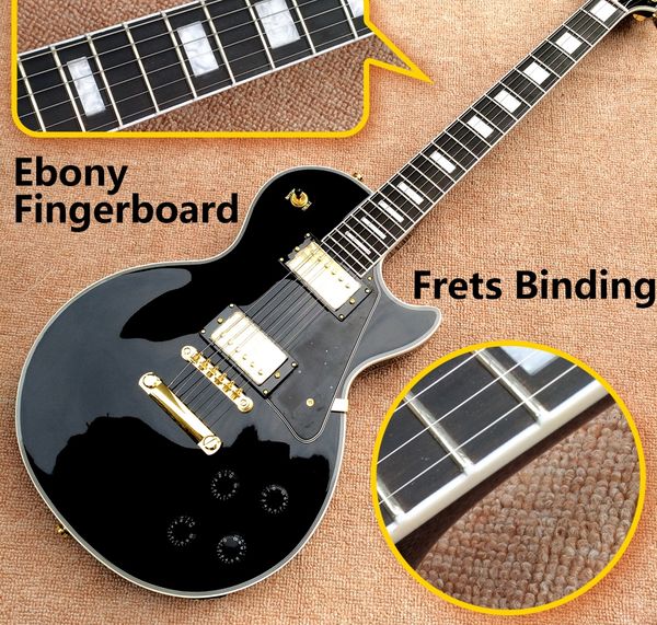 

promotion custom shop black beauty gloss black electric guitar ebony fingerboard & fret bindings, humbucker pickups, black pickguard