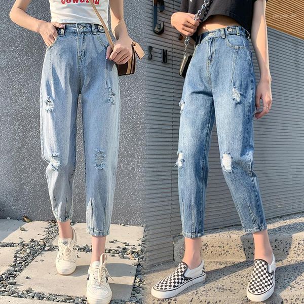 

ripped jeans for women high waist baggy jeans plus size mom harem pants casual boyfriend fashion pants female 20201, Blue