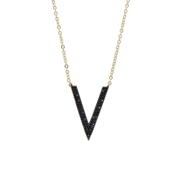 

chains gold color black cubic zirconia v charm chevron pendant choker 2 raw cz elegant women ladiy rrendy gift necklace jewelry, Silver