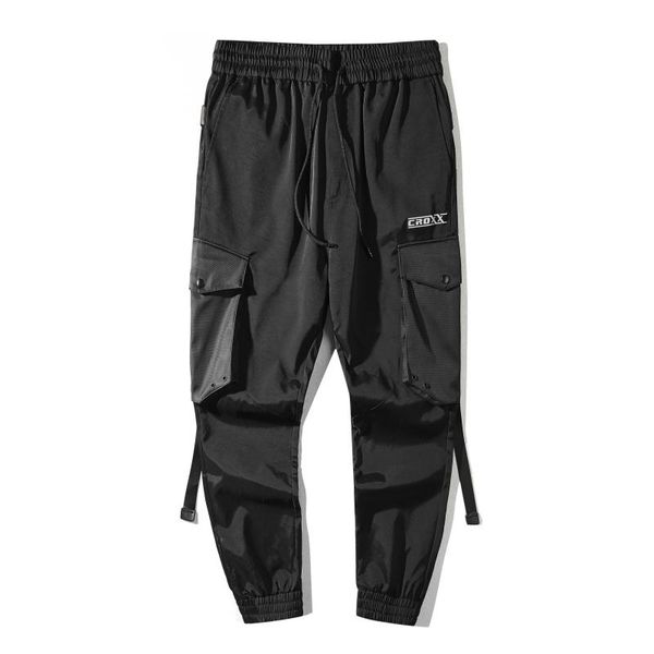 

cargo pants joggers side pockets stripes techwear darkwear ninjawear, Black