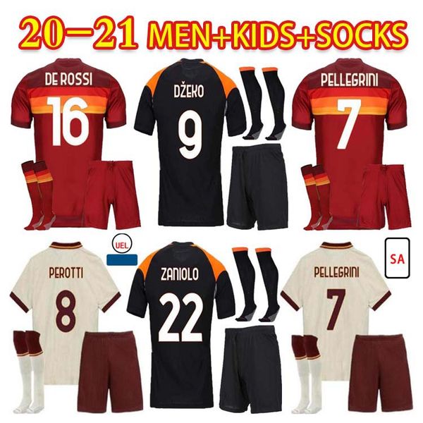 

2021 totti de rossi soccer jersey zaniolo dzeko pastore kluivert 20 21 kolarov football shirt men kids kit +socks, Black;yellow
