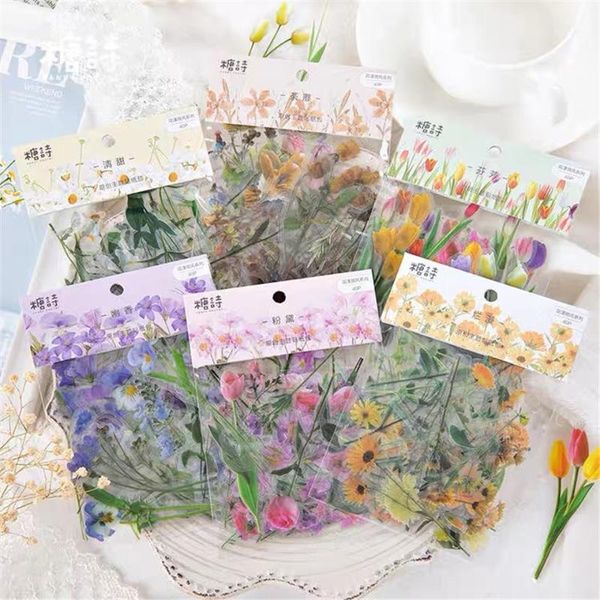 

new arrival 2020 hand drawing creative junk journal pet flowers flake sticker diy craft p card making label sticker1