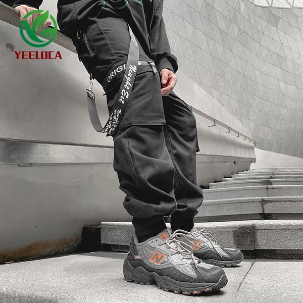 

men's military tactics pants overalls casual jogger streamers harem pants black hip-hop fashion sports pants streetwear c1118