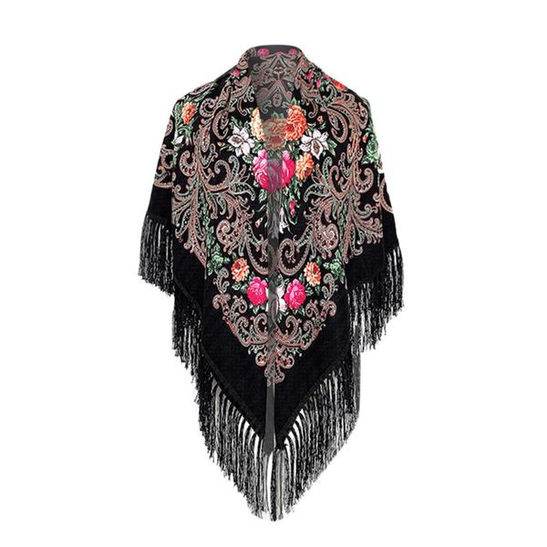 

muslim scarf autumn and winter warm shawl ethnic style printing tassel scarf travel baotou windbreaker female long, Blue;gray