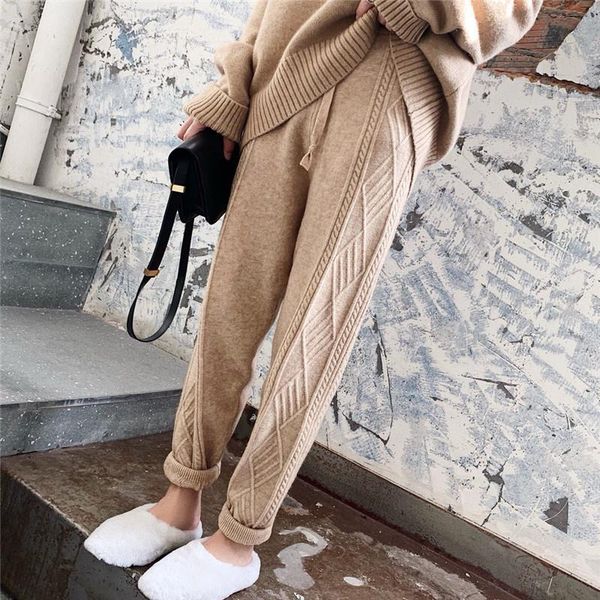 

women's pants & capris warm soft knitted harem twist autumn 2021 winter thick loose for womens casual y88, Black;white