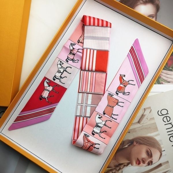 

88cm bright luxury spring summer new pattern horse print lady silk riband bags scarf small ribbon hair band bandeaus t200609, Blue;gray