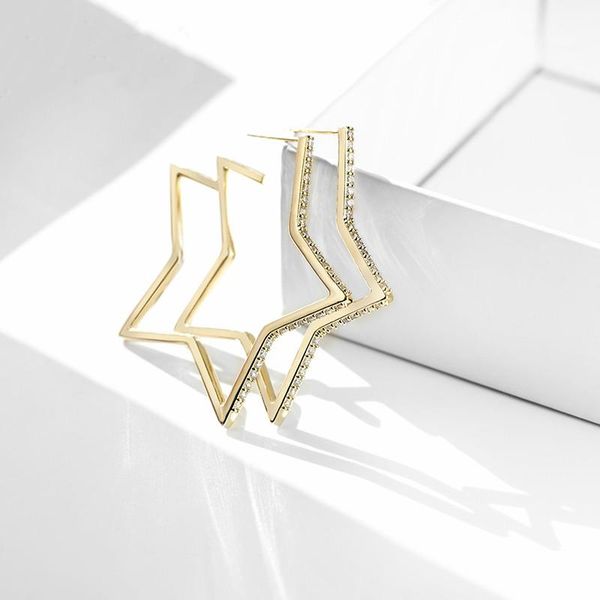 

fashion gold color jewelry star circle hoop earrings for women geomtric pentagram crystal statement loop earrings gifts, Golden;silver