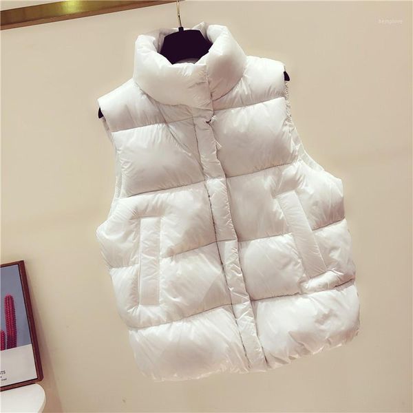 

2020 new autumn winter waistcoat short warm vest female white sleeveless down cotton jacket women loose thicken vest woman hk4141, Black;white