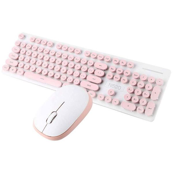 

104 keys fast response 2.4ghz mechanical feel comfortable typing wireless keyboard mouse combo for windows 7/8/10/(pink