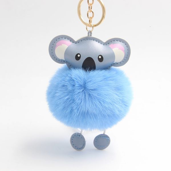 

owl keychain pom chains pompom chain rabbit fur ball pompon fluffy leather key ring 2020 new, Silver