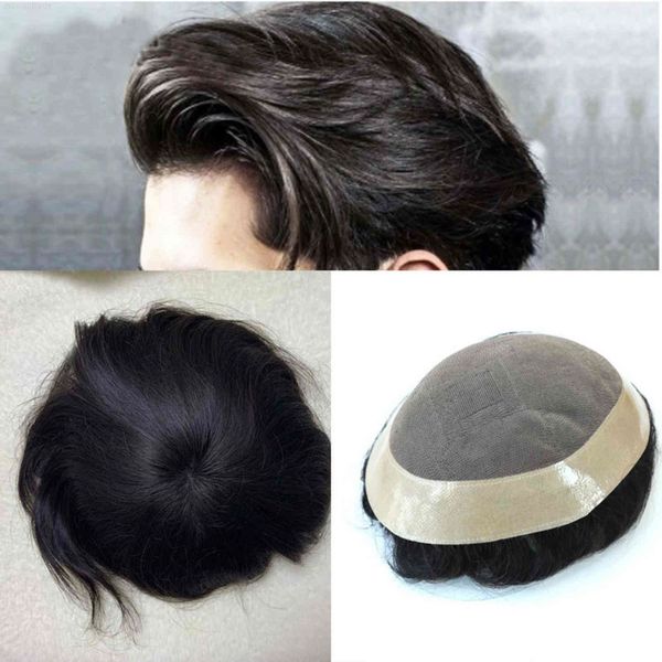 

men's transparent natural hu wig, black thin monkey hair piece, wig