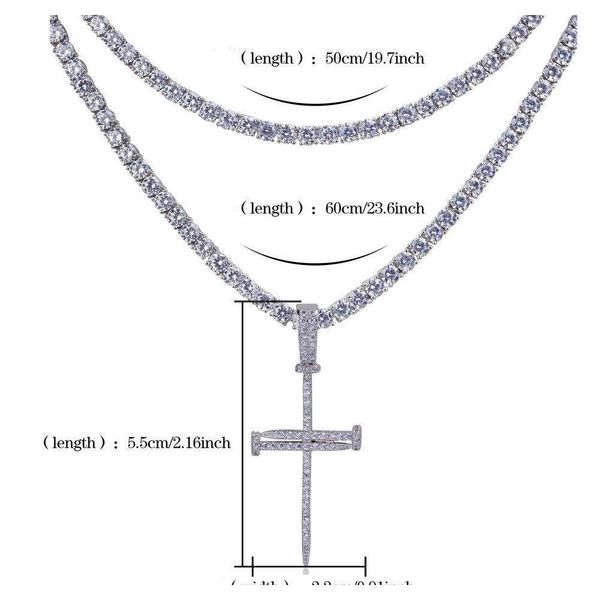 

hip hop iced out ankh cross pendant necklace 4mm tennis chain micro pave cz stones gol jllzbw home003, Silver