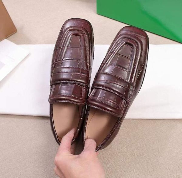 

brand name womens square toe vintage alligator print single dress oxfords loafers casual walk drive real leather slip on shoes eu35-40, Black