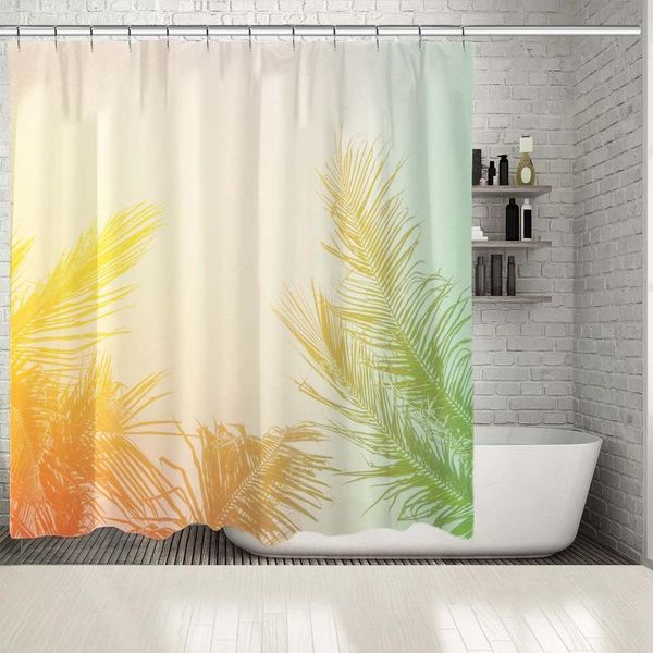 

shower curtains curtain coconut tree branches leaves in retro colors countryside ocean beach nature po green orange