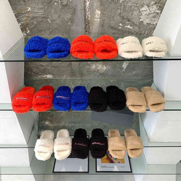 

color style 10 fashion men woman embroidery letter pure wool slipper comfortable slippers luxurys designers winter fur fluffy furry, Black