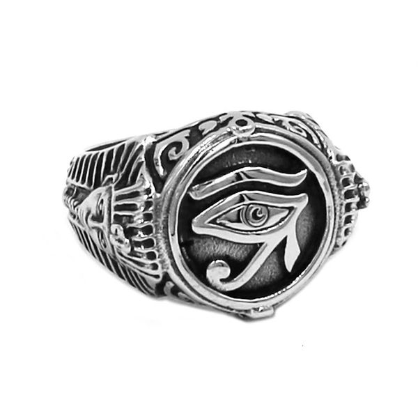 

egyptian eye of horus ra udjat amulet ring stainless steel ring egypt pharaoh king motor biker mens women ring wholesale 741b, Silver