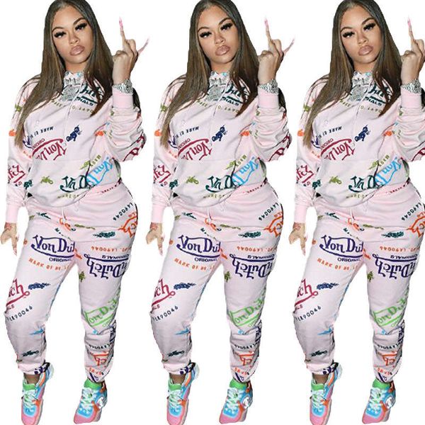 

autumn and winter women's pullover loose printed letter hood thickened sweater sports fashion set two pieces, Gray