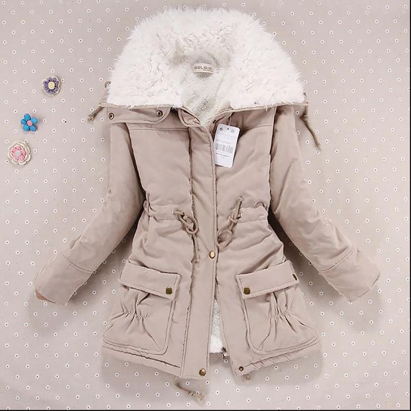 

women winter jacket thicken hooded long down jacket women coat slim fit hair collar cotton padded clothes coat women down coats, Black