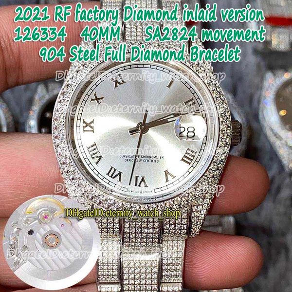 

2021 rff diamond inlaid version 40mm 126334 126331 roman dial sa2824 automatic 126333 mens watch 904l steel iced out full diamonds watches, Slivery;brown
