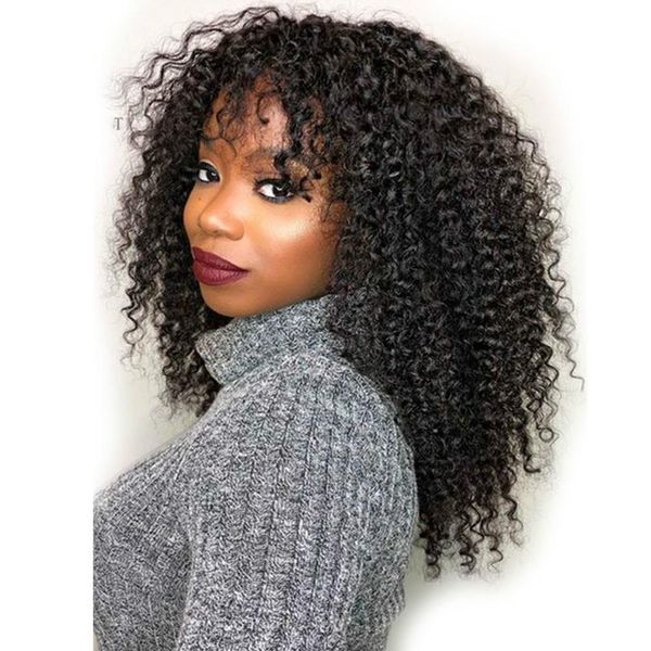 

curly short bob wigs human hair with bangs perruque longue cheveux humain afro curly human hair wig, Black;brown