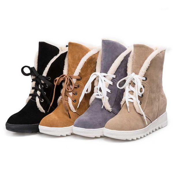 

large size women's shoes 35-43 2020 new casual short boots lace up snow boots thick bottom non-slip suede warm women's1, Black