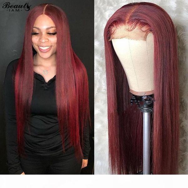 

brazilian virgin red lace front human hair wigs for women burgundy human hair wigs pre plucked 99j long 13x4 colored lace wig, Black