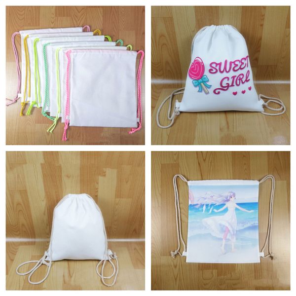 

sublimation blank drawstring bag diy plain white thermal heat print shoulder bags kids purse students book pack crossbody travel tote g11208
