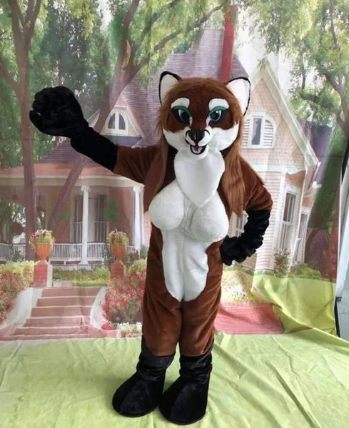 Pelz Miss Fox Husky Hund Fursuit Maskottchen Kostüm Halloween Weihnachten Cartoon Charakter Outfits Anzug Werbung Broschüren Kleidung Karneval Unisex Erwachsene Outfit