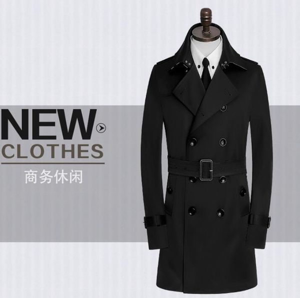

mens trench coats 9xl belt black man middle length coat men spring autumn clothes business casual slim fit overcoat long sleeve, Tan;black