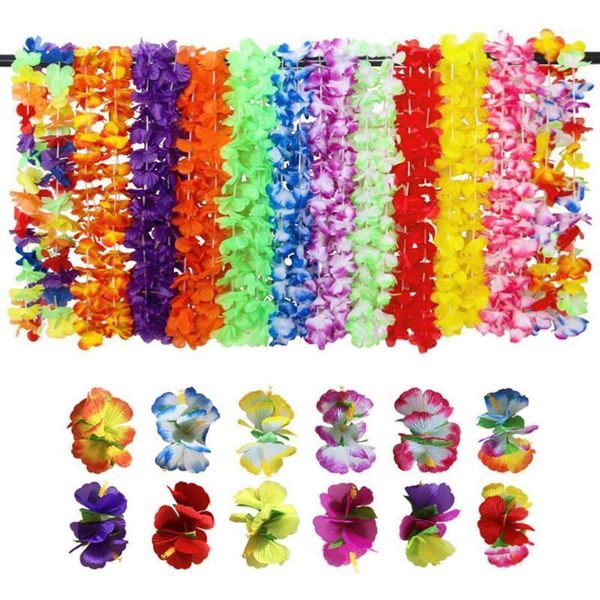 

36pcs tropical hawaiian leis garland artificial necklace hawaii flowers leis ruffled wreath party supplies diy gift decoration1