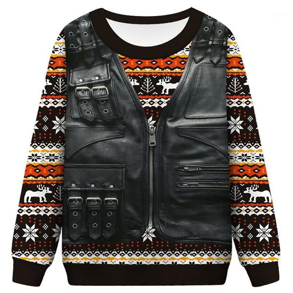 

2019 new men christmas streetwear harajuku novelty 3d mens punk rock fitness sweatshirts fashion cool pu leather vest sweatshirt1, Black