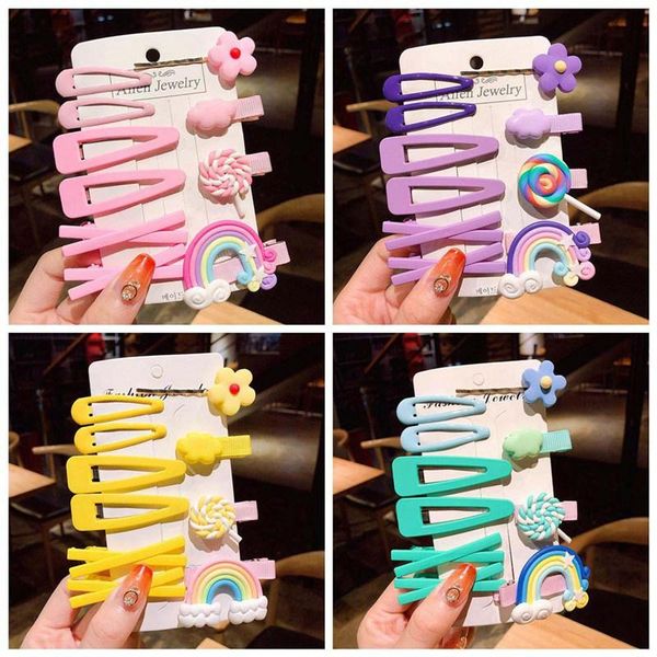 

1set women girls cute flowers fruit hair clips sweet headwear hair ornament rainbow lollipop hairpins barrettes accessories, Slivery;white
